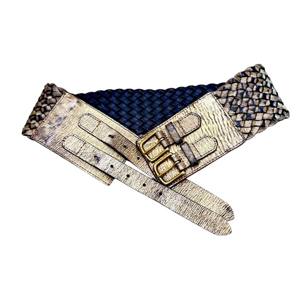 Linea pelle handmade genuine leather Woven antique Gold wide Belt size small - Picture 1 of 9
